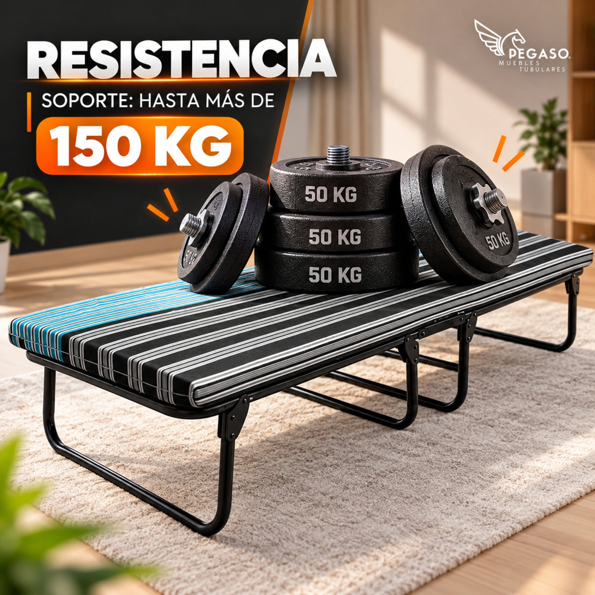 Catre Camastro Plegable con Colchón de Hule Espuma de 6 cm (Mod KM6)