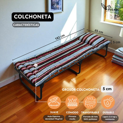 Catre Camastro Plegable de Malla Plastica + Colchón de Borra de 5 cm (KS-B)