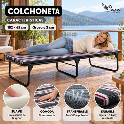 Catre Camastro Plegable / de Lona Reforzada + Colchón de Hule Espuma 3 cm (KSL-H)