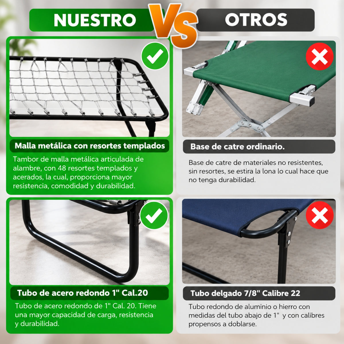 Catre Camastro Plegable con Colchón de Hule Espuma de 6 cm (Mod KM6)