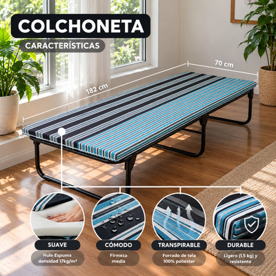 Catre Camastro Plegable / Colchón de Hule Espuma de 4 cm (Mod KM4)