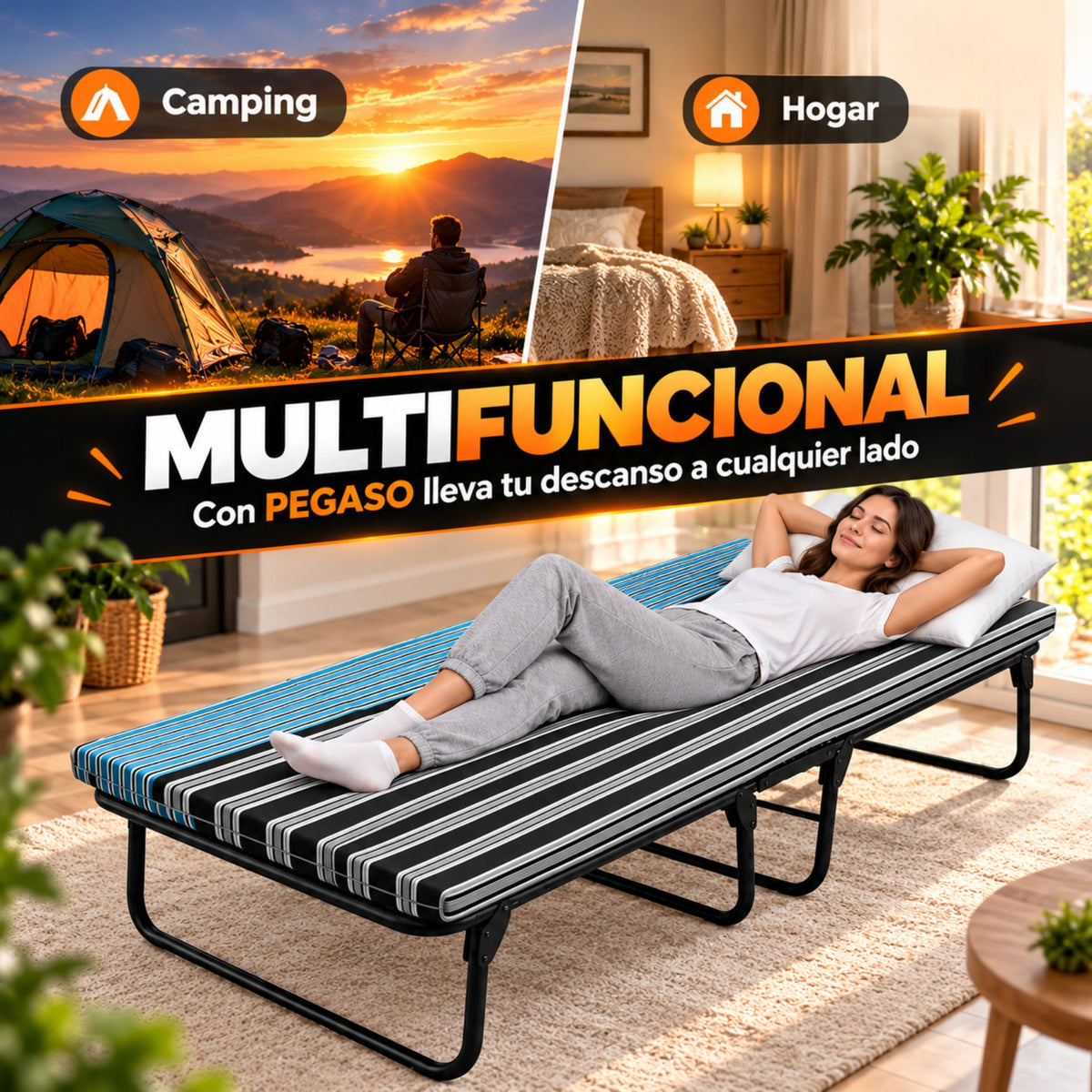 Catre Camastro Plegable con Colchón de Hule Espuma de 6 cm (Mod KM6)
