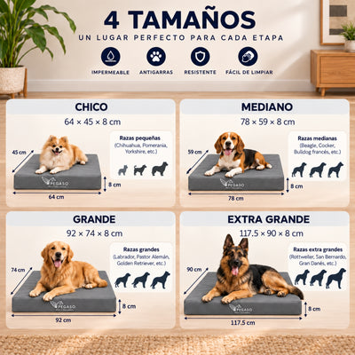 PEGASO Colchón para Mascota, Lona de Alta Resistencia, Impermeable, con cierre, 8 cm Grosor (CH, MD, GD, EG)