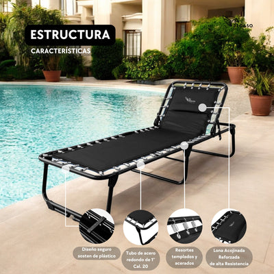 Catre Plegable Acojinado / Reclinable 5 Posiciones (Mod KRA-L)