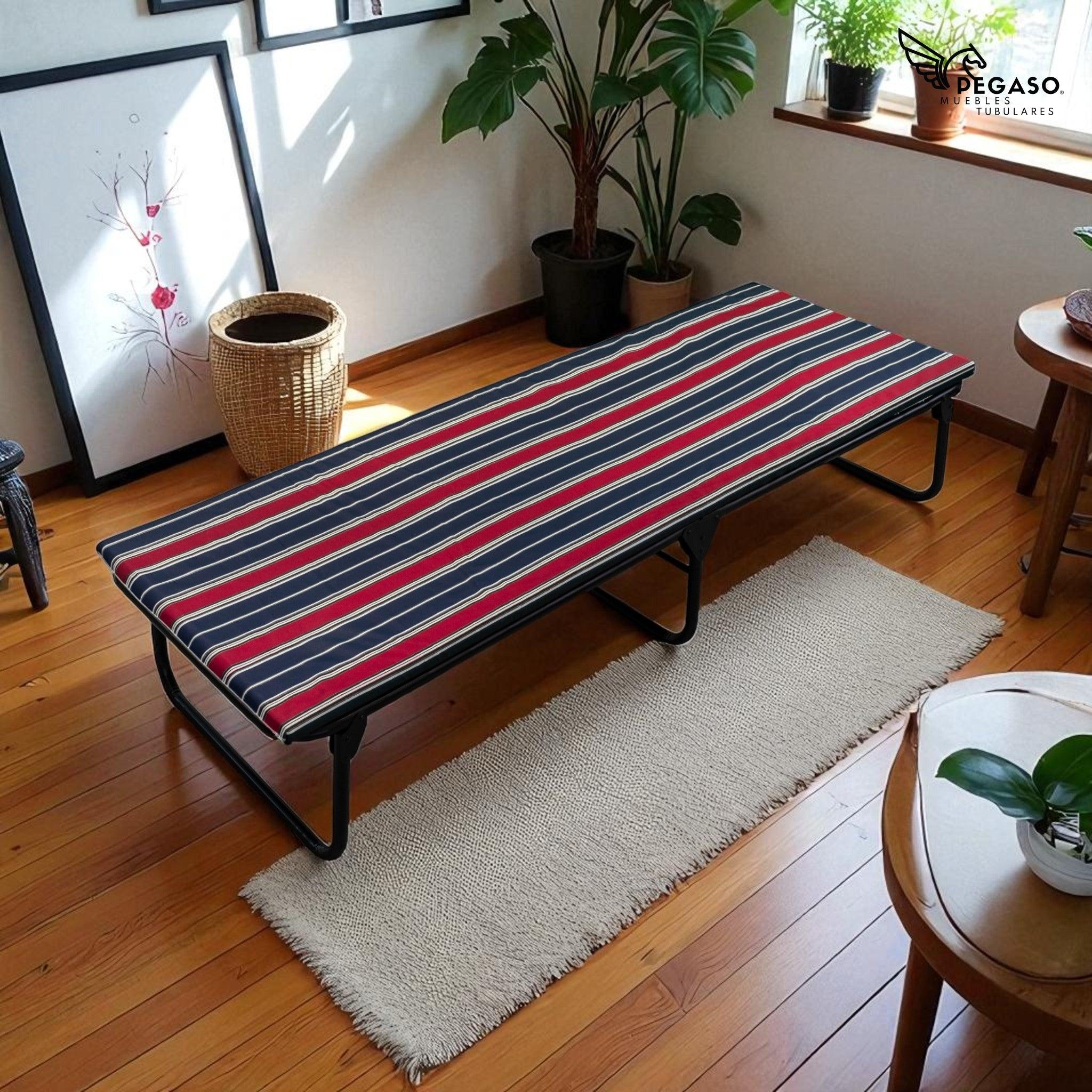 Catre Camastro Plegable / de Lona Reforzada + Colchón de Hule Espuma 3 cm (KSL-H)